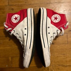 Women’s 10 Red/White Heart Converse High Tops